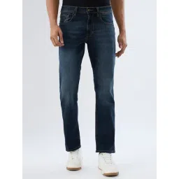 Spykar Vintage Blue Cotton Regular Fit Distressed Jeans-picture-37