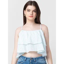 Spykar White & Blue Cotton Crop Top-picture-36