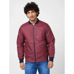 Spykar Wine Red Puffer Reversible Jacket With Contrast Slip Patch On Reverse Side-picture-26
