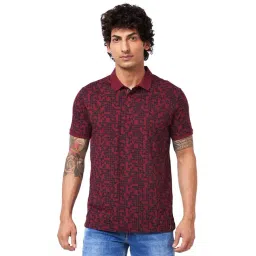 Spykar Wine Slim Fit Printed Polo T-Shirt-image-11