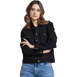 spykar Women Black Regular Fit Classic Collar Denim Jacket-picture-12