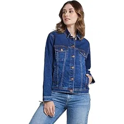 spykar Women Dark Blue Regular Fit Classic Collar Denim Jacket-picture-11