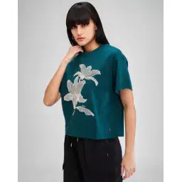 spykar Women Floral Print Oversized Fit Crew-Neck T-Shirt-picture-32