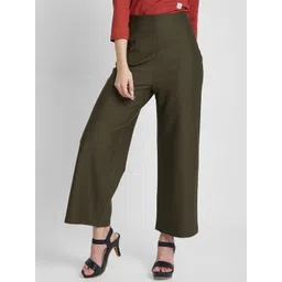 SPYKAR Women High-Rise Flared-Fit Cotton Trousers-image-9