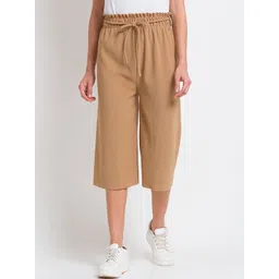 SPYKAR Women Khaki Solid Regular Fit Cropped Cotton Trackpants-picture-18