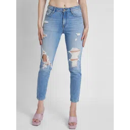 SPYKAR Women Mom Fit Mildly Distressed Light Fade Stretchable Jeans image 1