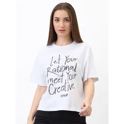 SPYKAR Women Typography Printed Round Neck Cotton Boxy T-shirt-picture-16