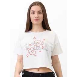 SPYKAR Women Typography Printed Round Neck Cotton Boxy T-shirt-picture-17