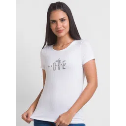 SPYKAR Women White Typography Print T-shirt-picture-18