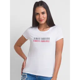 SPYKAR Women White Typography Printed T-shirt image 1