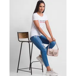 SPYKAR Women White Typography Printed T-shirt image 3