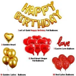 sqe Solid Happy Birthday Red Gold surprise decoration for husband/wife/couple Balloon image 2
