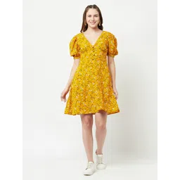 SQew Women Mustard Yellow Floral Fit and Flare Dress-picture-20