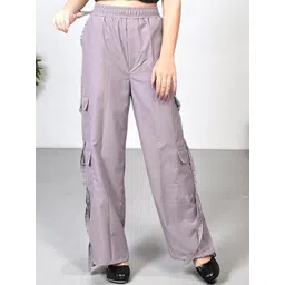 SQew Women Solid Loose Fit High-Rise Cargos Trousers-picture-21