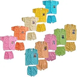 sr creations Fashion Baby's Poly Cotton Printed T-Shirt and Shorts Combo Set (Multicolour; 0-6 Months) - Pack of 10-picture-42