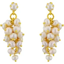 sri jagdamba pearls dealer Gold Plated and Pearl Grape Guha Hangings for Women & Girls, Golden & White | AA Freshwater Pearl Earrings | With Certificate Of Authenticity Of Pearls-picture-53