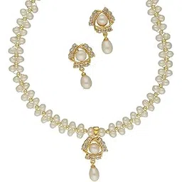 sri jagdamba pearls dealer Sri Jagdamba Pearls Elegance White Pearl Necklace Set Gift For women & Girls | Potato Shape AA Freshwater Pearl 4-5MM | 16-18 Inches Length | Jewellery Set with Earrings Gift To Womens/Girls-picture-47
