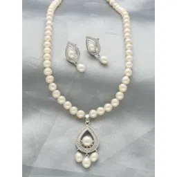 Sri Jagdamba Pearls Blossom Pearl Necklace & Earrings Set-picture-34