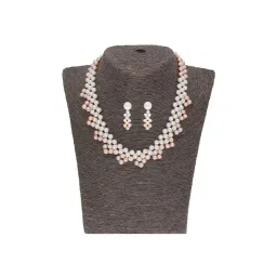 Sri Jagdamba Pearls Dakshita Pearl White & Pink Necklace & Earring Set-picture-10