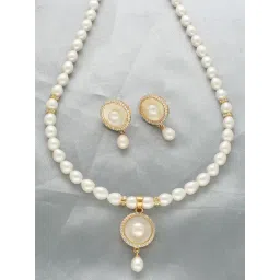 Sri Jagdamba Pearls Luminary Pearl Necklace & Earrings Set-picture-12