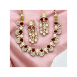 Sri Jagdamba Pearls Red Duchess Of The Realm Pearl Jewellery Set-picture-11