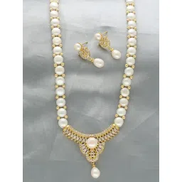Sri Jagdamba Pearls Shimmering Pearl Necklace & Earrings Set image 2