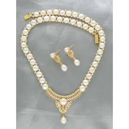 Sri Jagdamba Pearls Shimmering Pearl Necklace & Earrings Set image 1