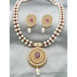 Sri Jagdamba Pearls Twinkle Pearl Necklace & Earrings Set-picture-47
