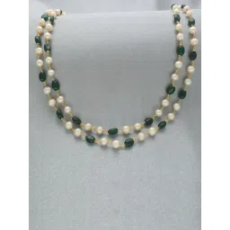 Sri Jagdamba Pearls White & Green Lipika 2 Line Princess Necklace for Women-picture-25