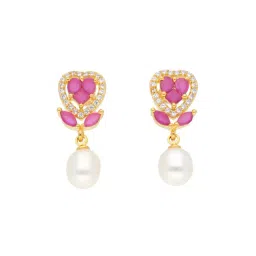Sri Jagdamba Pearls Zigzag Pink & Pearl White Alloy Drop Earrings-picture-43