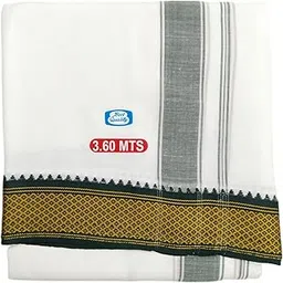 sri raajam textiles Traditional Mens Poly Cotton White Padayappa 8 Yards Dhoti, 3.60 Metres Size Double Layer Dhoti (Recommended for Donation and Gifting)-picture-16