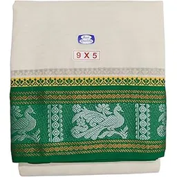 sri raajam textiles Traditional Mens Pure Cotton 5 Inch Jacquard Border Dhoti with Angavashtram, Cream Off White Colour, 4 Meter Dhoti with 2.25 Metres Angavashtram, 9+5 Panchakacham-picture-18