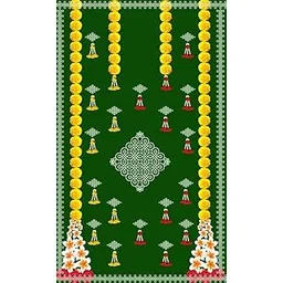 Sri Yagnaa - Backdrop Cloth for Pooja Decoration - M 15 - Traditional Background Curtain Cloth for Festival (5x8 Ft) (Green Backdrop with Muggu and Yellow Flower Hangings)-picture-13
