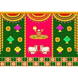 Sri Yagnaa (Pongal - 9) - Pongal Backdrop Cloth for Decoration - Sankranthi Theme Backdrop - Backdrop for Pongal Festival - Festival Decorative Backdrops - 8x5 ft-picture-17