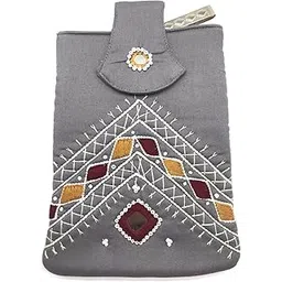 sriaog Handicraft Ladies Traditional Mobile Phone Pouch Cotton Wallet Saree Waist Clip Hook Purse Gift for Women (Grey)-picture-38