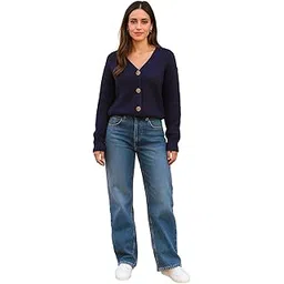 srijan fashions Women's Cropped Knit Cardigan, Casual Style Women's Cropped Knit Cardigan with Front Buttons V-Neck Long Sleeve Winter Sweater Soft Woolen Casual Trendy Top for Girls & Ladies-picture-27