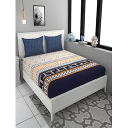 Srijee Decors Blue & White Geometric 210 TC Fitted King Bedsheet with 2 Pillow Covers-picture-36
