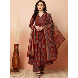 SRILICA Floral Printed V-Neck Anarkali Kurta With Trousers & Dupatta-picture-7