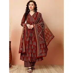 SRILICA Women Ethnic Motifs Printed Anarkali Kurta with Trousers & Dupatta-picture-25