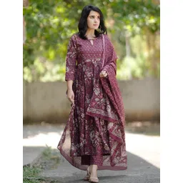 SRILICA Women Floral Printed A-Line Kurta with Trousers & Dupatta-picture-38