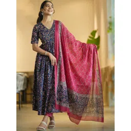 SRILICA Women Floral Printed Anarkali Kurta with Trousers & Dupatta-picture-18