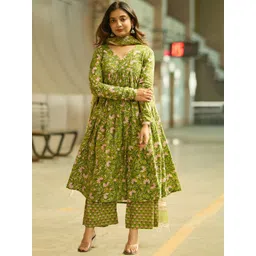 SRILICA Women Floral Printed Anarkali Kurta with Trousers & Dupatta-picture-10