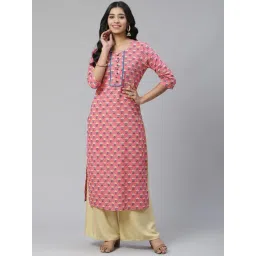 Sringam Pink Cotton Printed Straight Kurta-picture-10