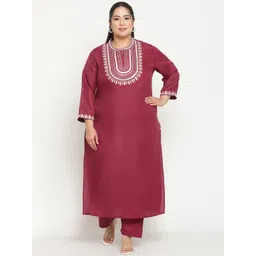 Sringam Plus Size Ethnic Motifs Embroidered Mirror Work Straight Kurta with Trousers-picture-24