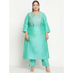 Sringam Plus Size Ethnic Motifs Embroidered Sequined Straight Kurta with Trousers-picture-37