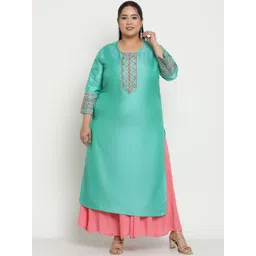 Sringam Plus Size Floral Embroidered Straight Kurta-picture-28