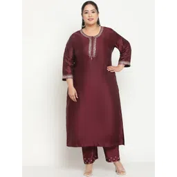 Sringam Plus Size Thread Work Regular Kurta With Trousers-picture-33