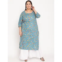 Sringam Plus Size Women Blue Floral Printed Kurta-picture-20