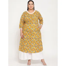 Sringam Plus Size Women Yellow Floral Printed Kurta-picture-19