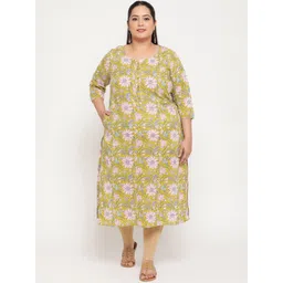 Sringam Women Plus Size Green Floral Printed Kurta-picture-22